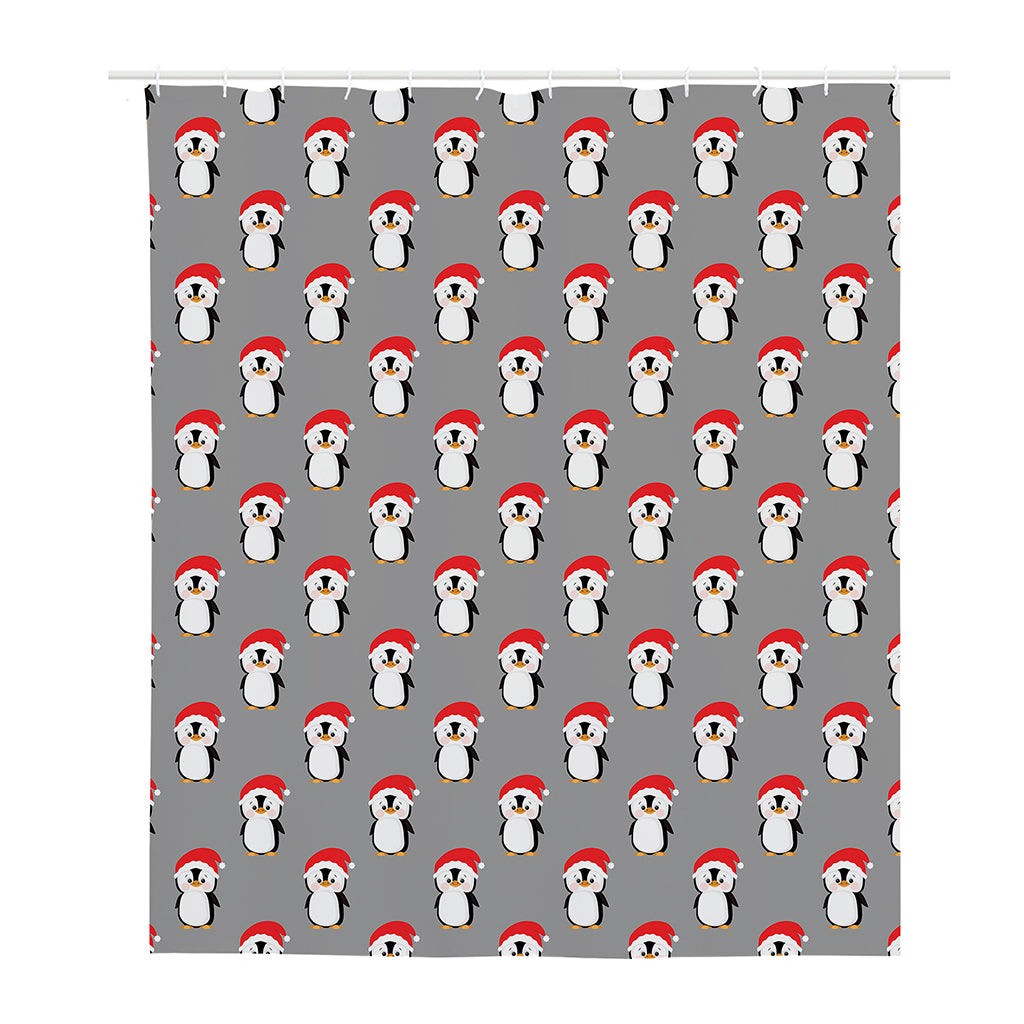 Christmas Santa Penguin Pattern Print Polyester Shower Curtain