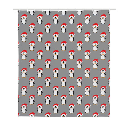 Christmas Santa Penguin Pattern Print Polyester Shower Curtain