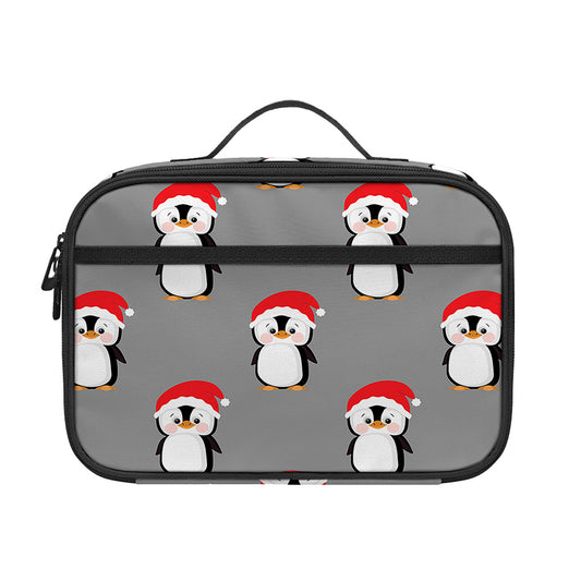 Christmas Santa Penguin Pattern Print Portable Lunch Bag