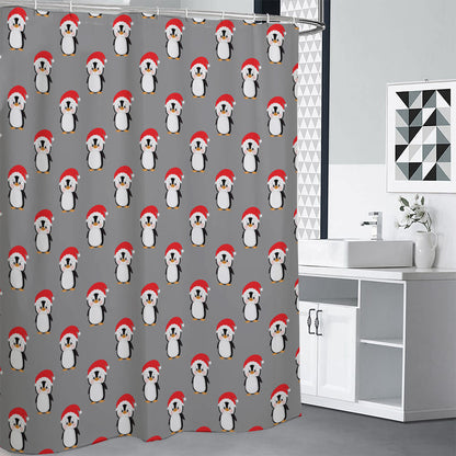 Christmas Santa Penguin Pattern Print Premium Shower Curtain
