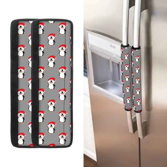 Christmas Santa Penguin Pattern Print Refrigerator Handle Covers