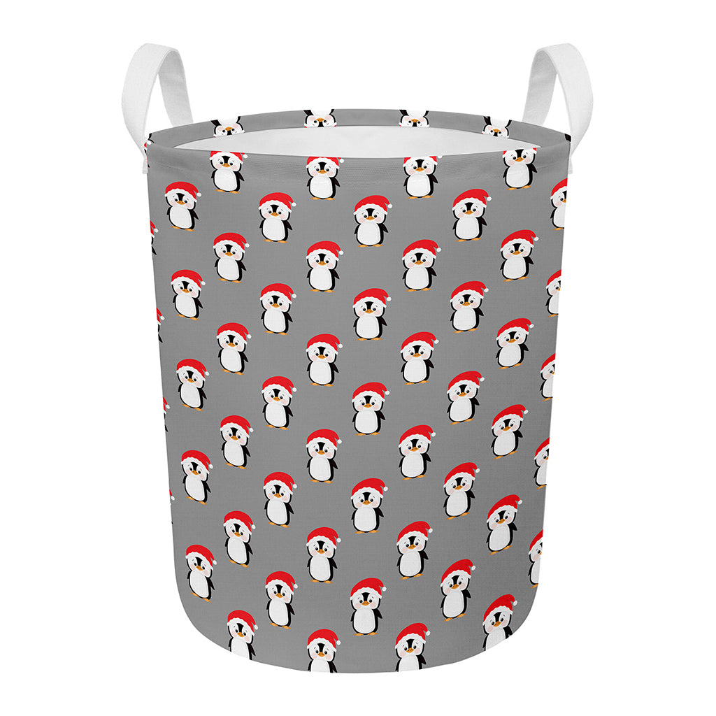 Christmas Santa Penguin Pattern Print Round Laundry Basket