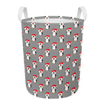 Christmas Santa Penguin Pattern Print Round Laundry Basket
