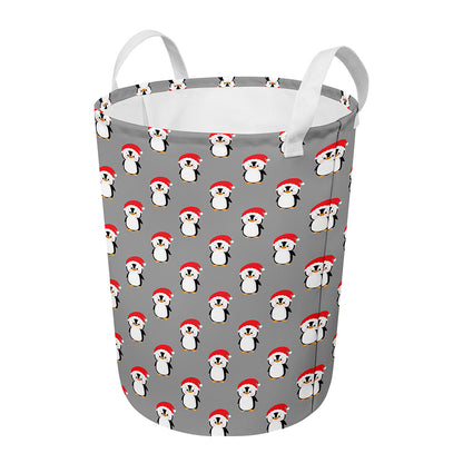 Christmas Santa Penguin Pattern Print Round Laundry Basket