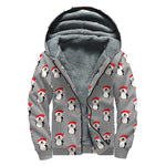 Christmas Santa Penguin Pattern Print Sherpa Lined Zip Up Hoodie