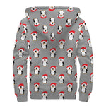 Christmas Santa Penguin Pattern Print Sherpa Lined Zip Up Hoodie