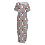 Christmas Santa Penguin Pattern Print Short Sleeve Long Nightdress