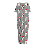 Christmas Santa Penguin Pattern Print Short Sleeve Long Nightdress