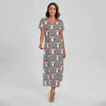 Christmas Santa Penguin Pattern Print Short Sleeve Maxi Dress