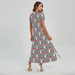 Christmas Santa Penguin Pattern Print Short Sleeve Maxi Dress