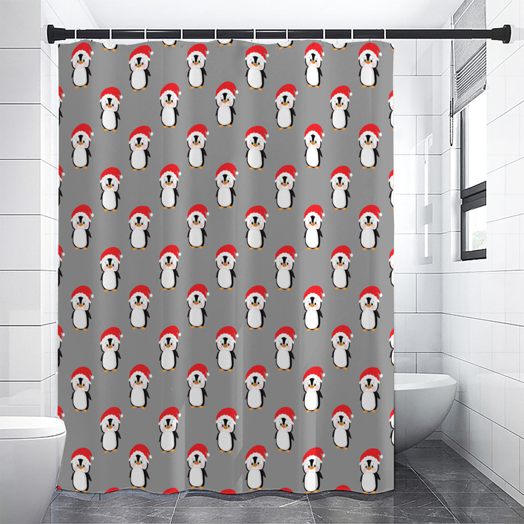 Christmas Santa Penguin Pattern Print Shower Curtain