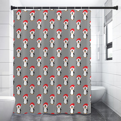 Christmas Santa Penguin Pattern Print Shower Curtain