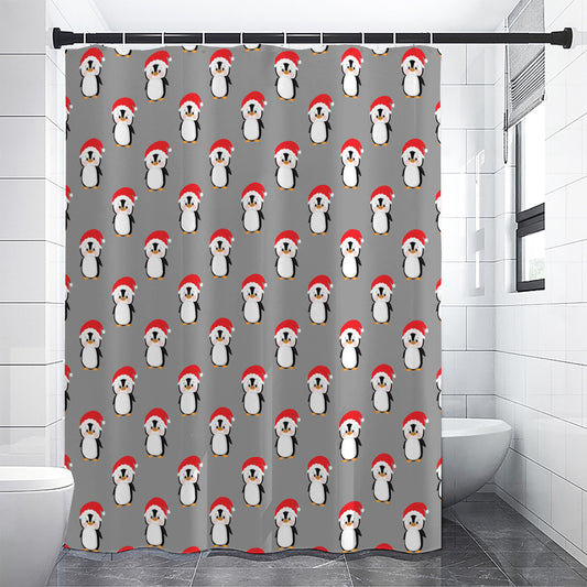 Christmas Santa Penguin Pattern Print Shower Curtain