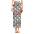 Christmas Santa Penguin Pattern Print Side Slit Maxi Skirt
