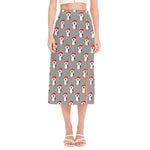 Christmas Santa Penguin Pattern Print Side Slit Midi Skirt