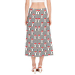 Christmas Santa Penguin Pattern Print Side Slit Midi Skirt
