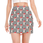Christmas Santa Penguin Pattern Print Side Slit Mini Skirt