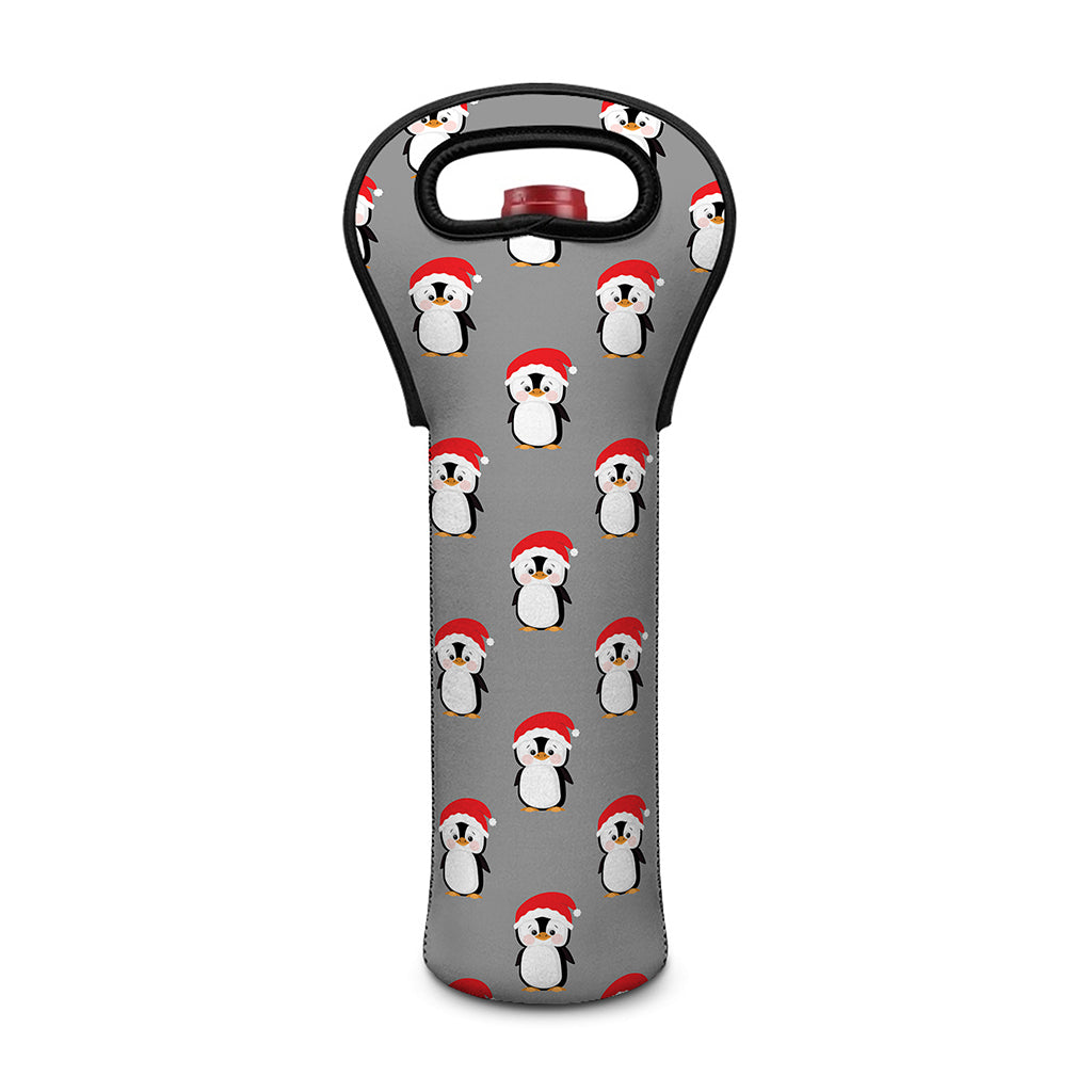 Christmas Santa Penguin Pattern Print Single Neoprene Wine Tote
