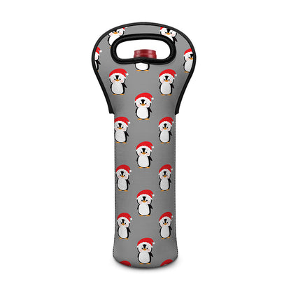 Christmas Santa Penguin Pattern Print Single Neoprene Wine Tote