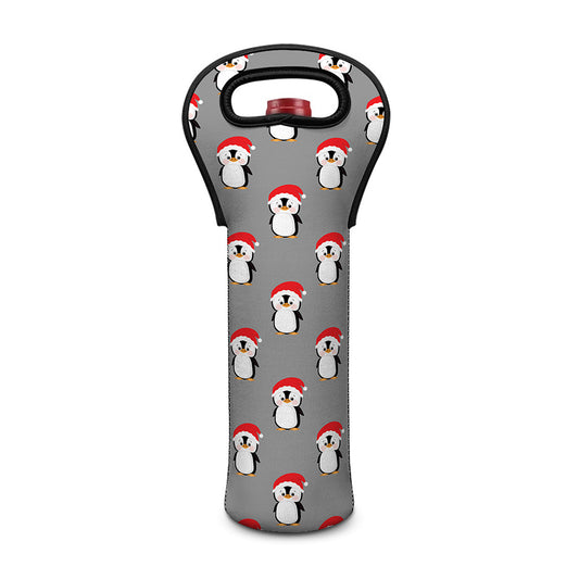 Christmas Santa Penguin Pattern Print Single Neoprene Wine Tote