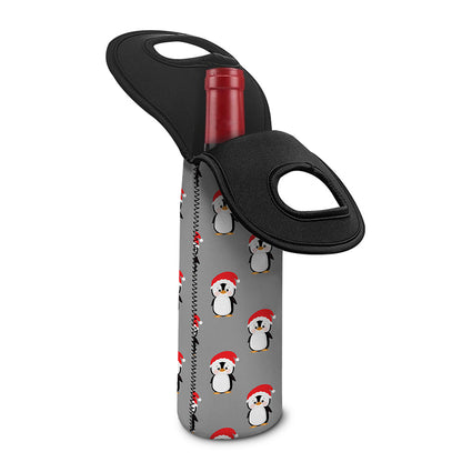 Christmas Santa Penguin Pattern Print Single Neoprene Wine Tote
