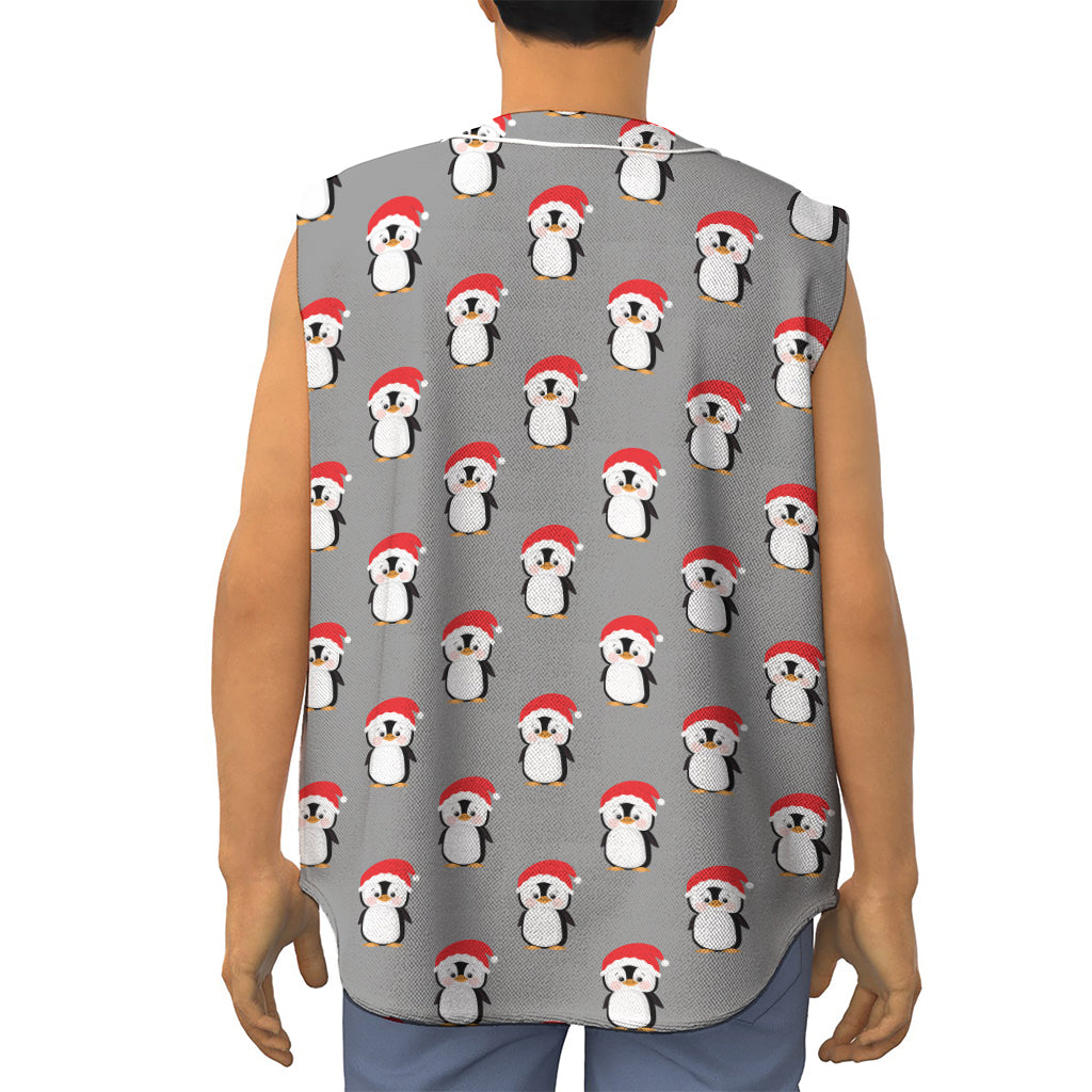 Christmas Santa Penguin Pattern Print Sleeveless Baseball Jersey