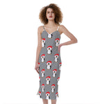 Christmas Santa Penguin Pattern Print Slim Fit Midi Cami Dress