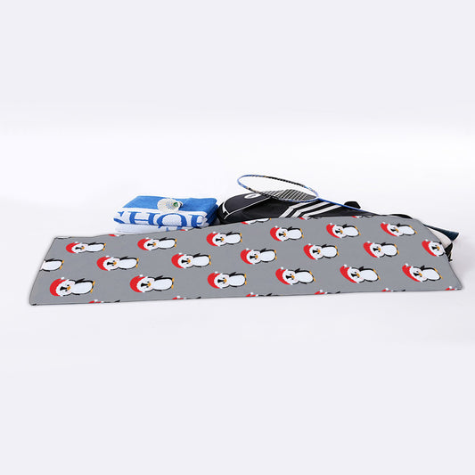 Christmas Santa Penguin Pattern Print Sports Towel