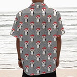 Christmas Santa Penguin Pattern Print Textured Short Sleeve Shirt