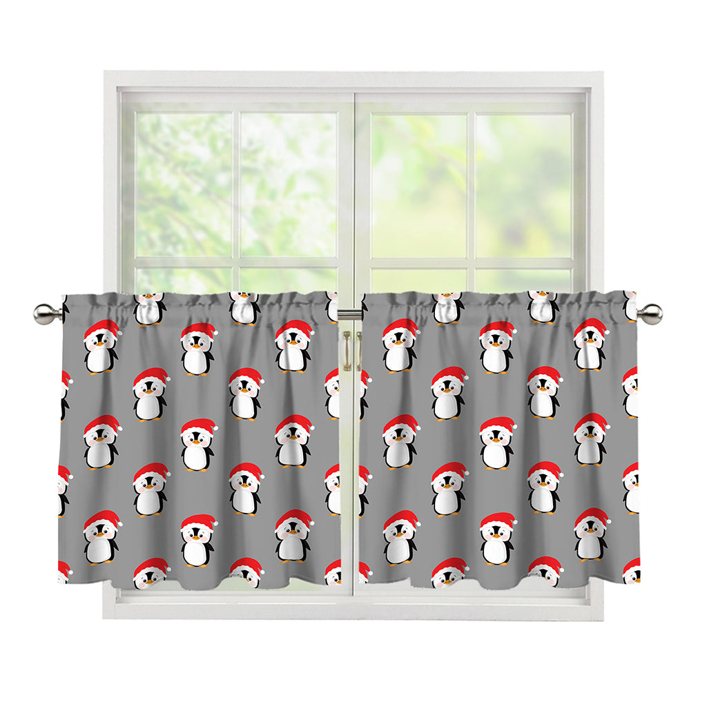 Christmas Santa Penguin Pattern Print Tier Curtains