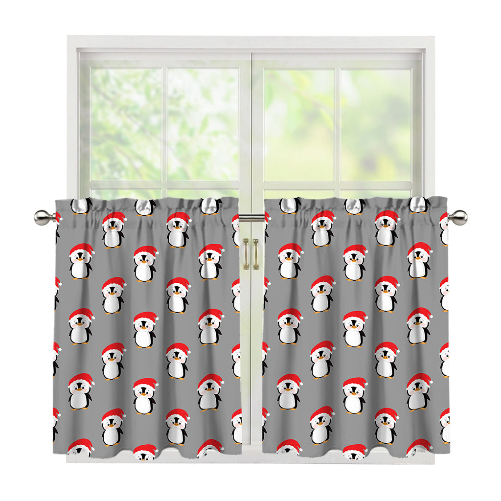 Christmas Santa Penguin Pattern Print Tier Curtains