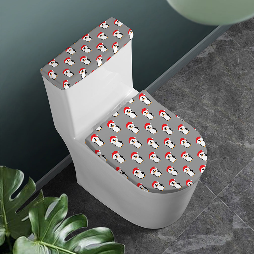 Christmas Santa Penguin Pattern Print Toilet Lid And Tank Cover Set