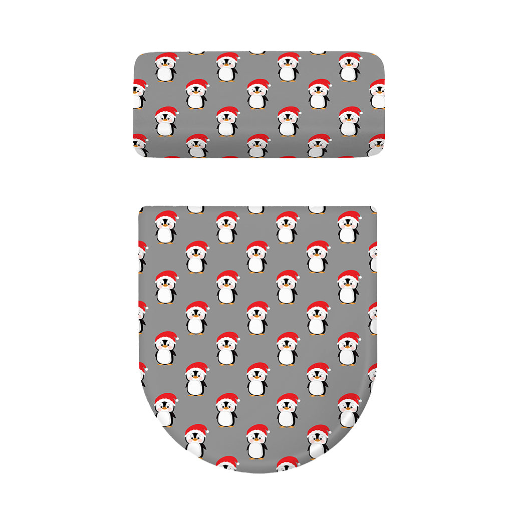 Christmas Santa Penguin Pattern Print Toilet Lid And Tank Cover Set
