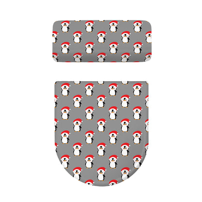 Christmas Santa Penguin Pattern Print Toilet Lid And Tank Cover Set