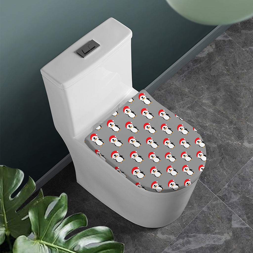 Christmas Santa Penguin Pattern Print Toilet Lid Cover