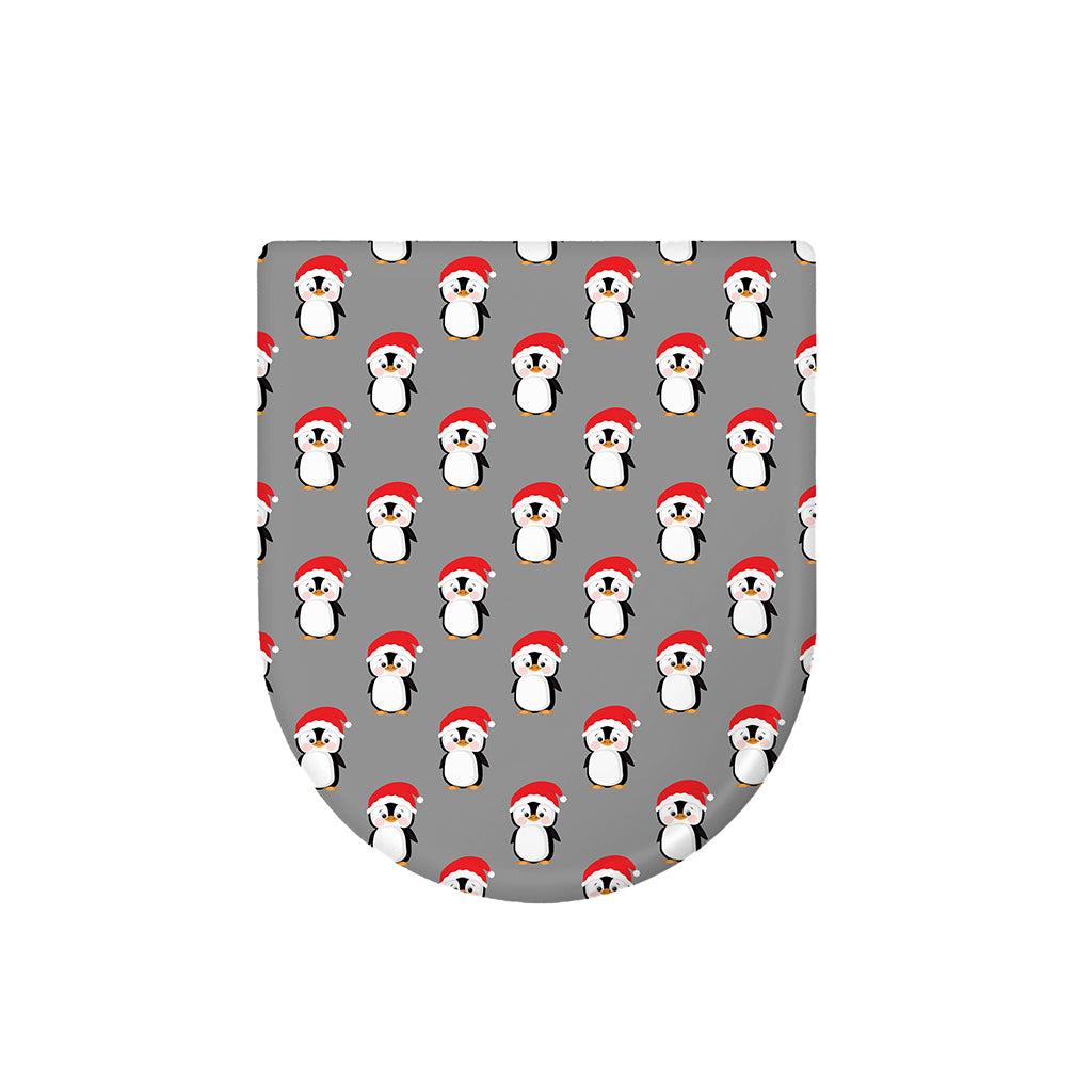 Christmas Santa Penguin Pattern Print Toilet Lid Cover