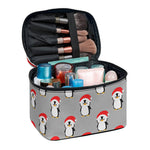 Christmas Santa Penguin Pattern Print Travel Makeup Bag