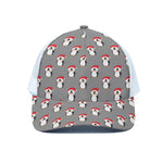 Christmas Santa Penguin Pattern Print White Mesh Trucker Cap