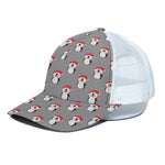 Christmas Santa Penguin Pattern Print White Mesh Trucker Cap