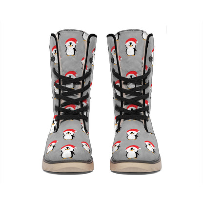 Christmas Santa Penguin Pattern Print Winter Boots