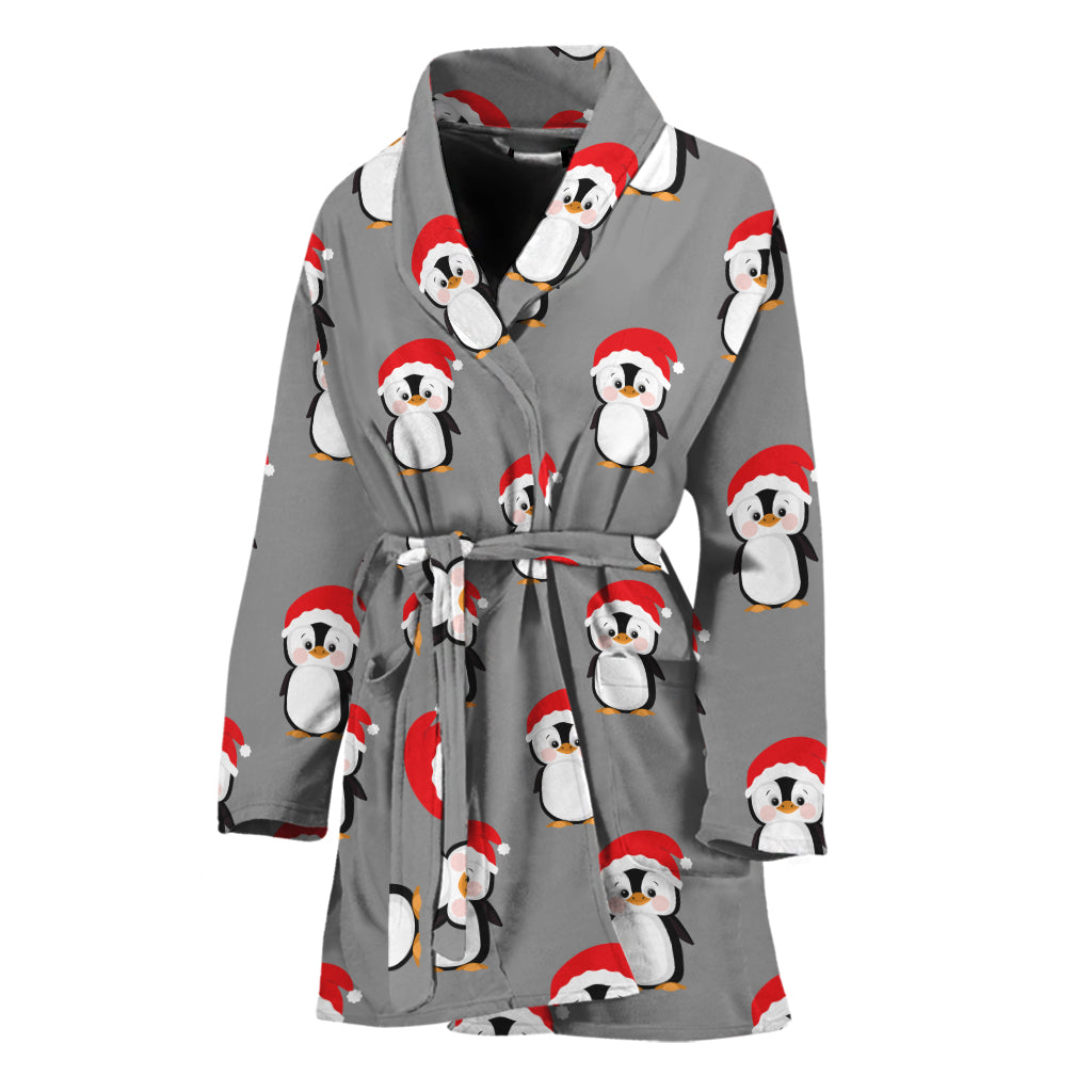 Christmas Santa Penguin Pattern Print Women's Bathrobe