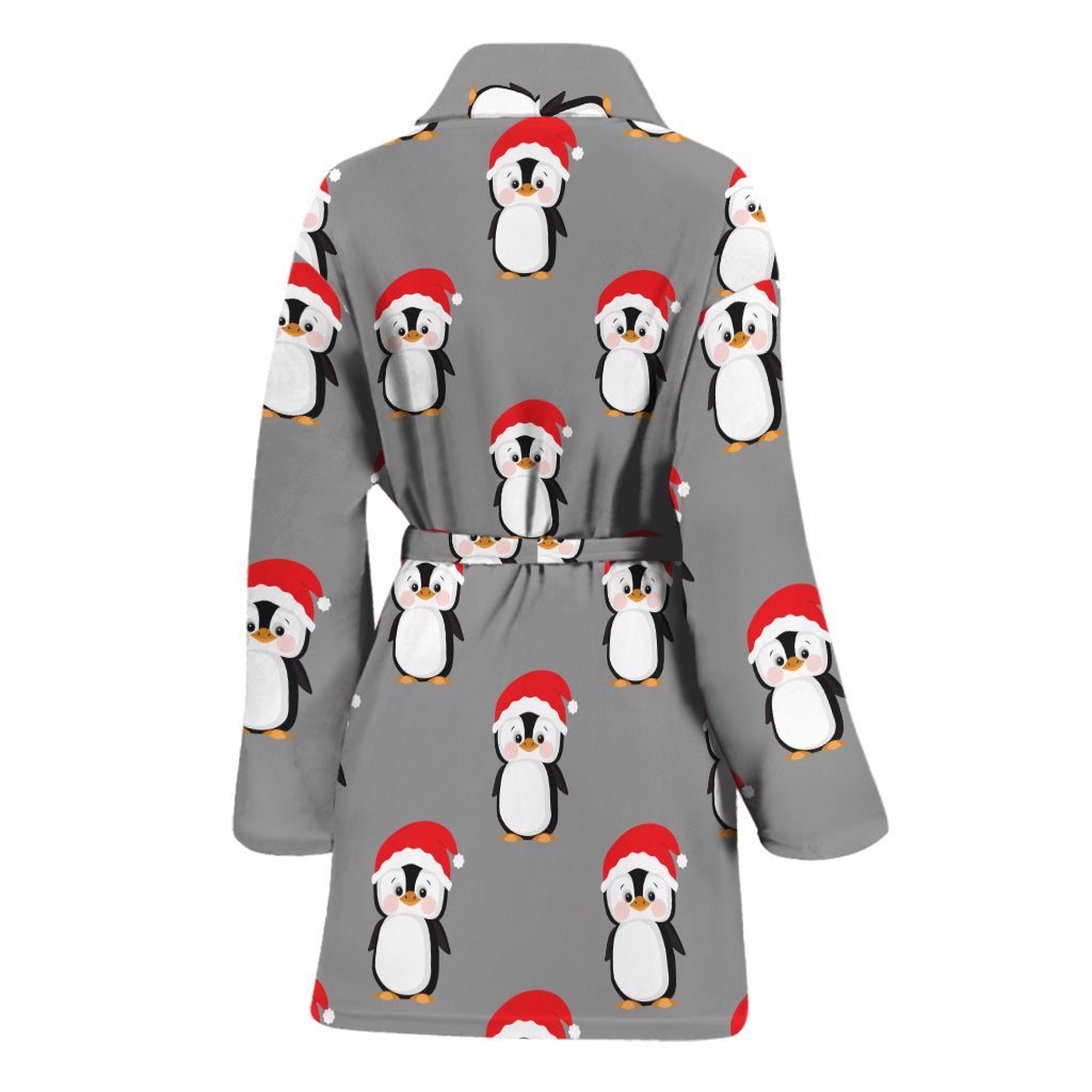 Christmas Santa Penguin Pattern Print Women's Bathrobe