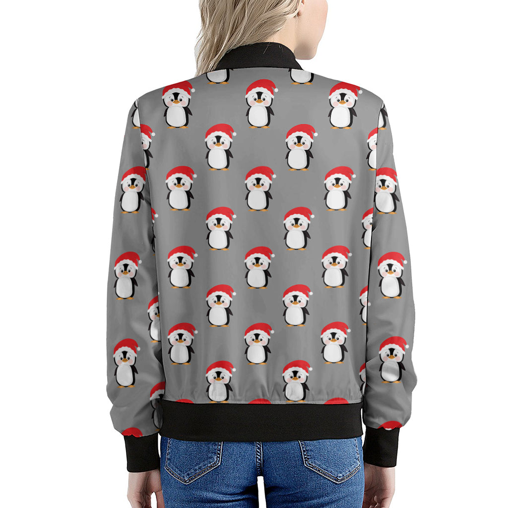 Christmas Santa Penguin Pattern Print Women's Bomber Jacket