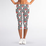 Christmas Santa Penguin Pattern Print Women's Capri Leggings