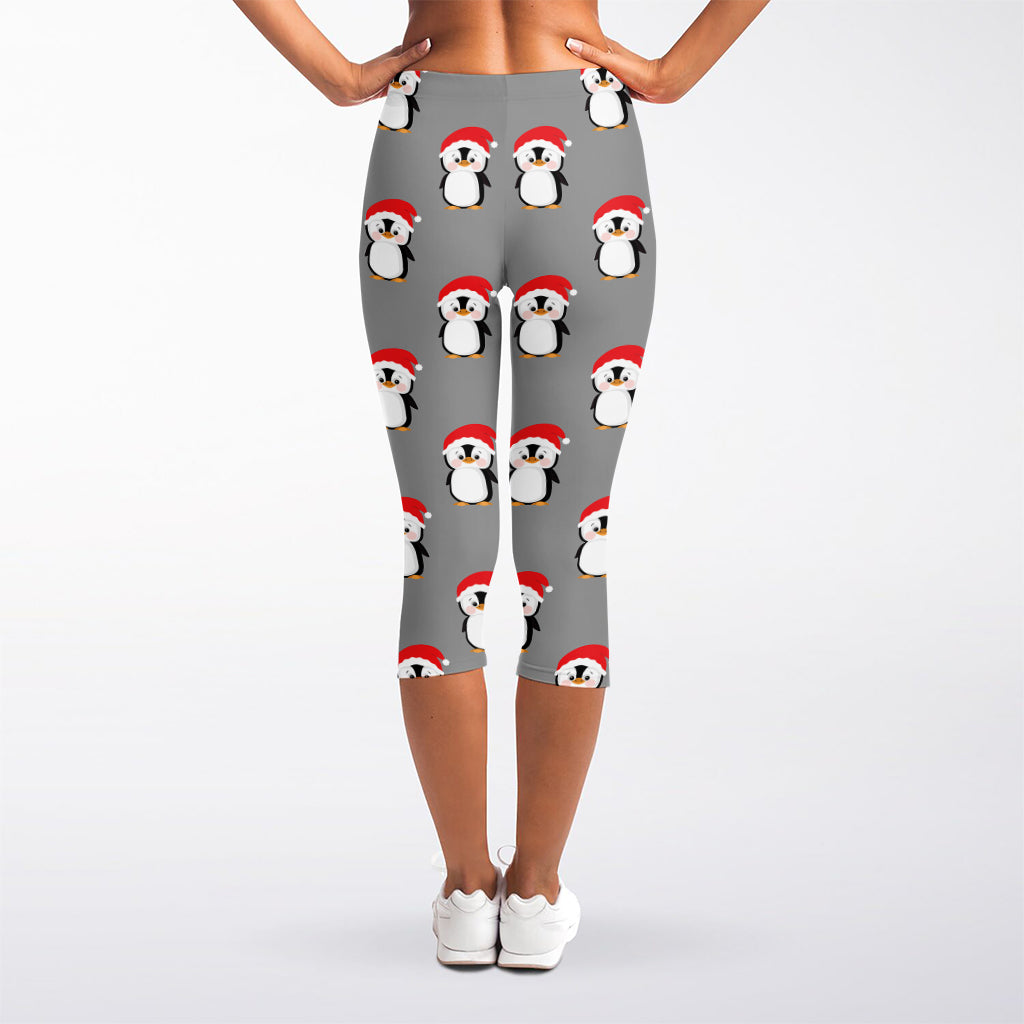 Christmas Santa Penguin Pattern Print Women's Capri Leggings