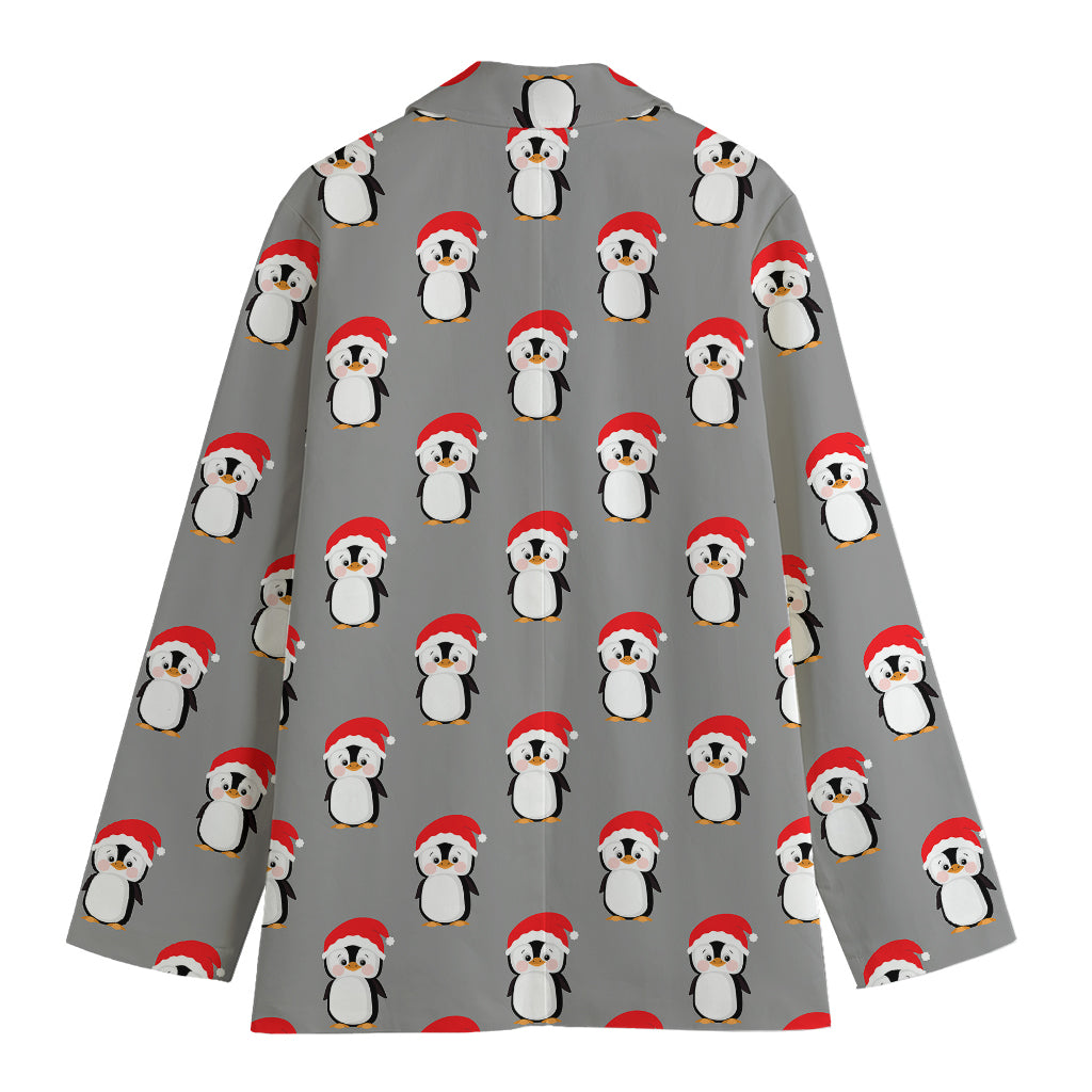 Christmas Santa Penguin Pattern Print Women's Cotton Blazer