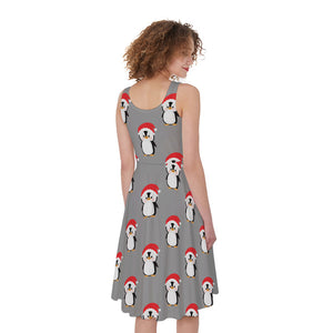 Christmas Santa Penguin Pattern Print Sleeveless Knee Length Dress GearFrost Christmas Santa Penguin Pattern Print Sleeveless Knee Length Dress GearFrost