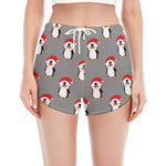 Christmas Santa Penguin Pattern Print Women's Split Running Shorts