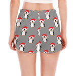 Christmas Santa Penguin Pattern Print Women's Split Running Shorts
