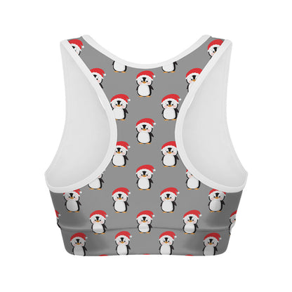 Christmas Santa Penguin Pattern Print Women's Sports Bra